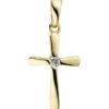 Anhänger 10,4x17,8mm Kreuz mit weißem Zirkonia in der Mitte 375 Gold Gelbgold