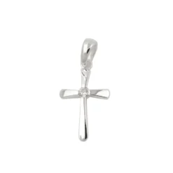 Anhänger 16x10mm leicht gebogenes Kreuz mit Zirkonia in der Mitte 925 Silber