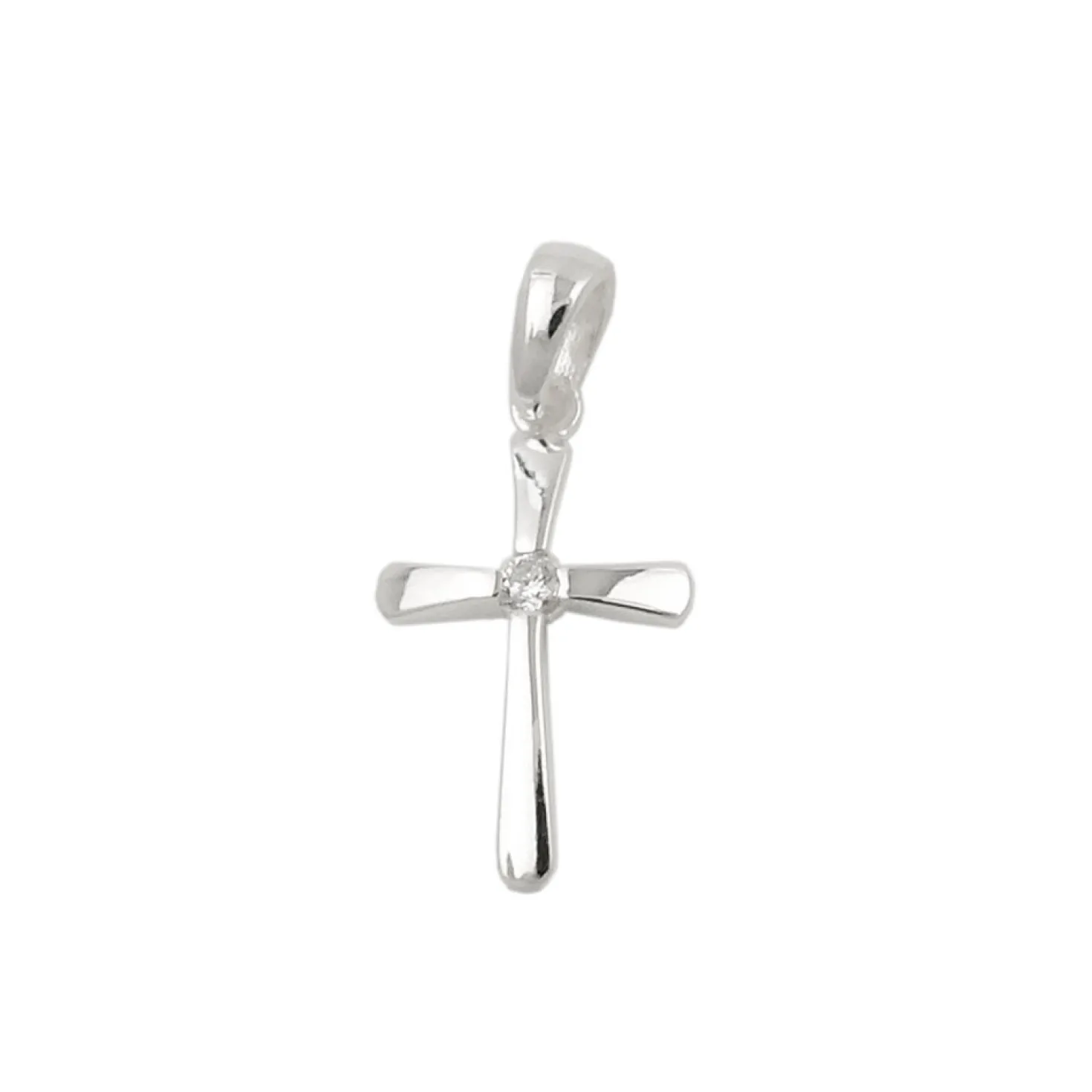 Anhänger 16x10mm leicht gebogenes Kreuz mit Zirkonia in der Mitte 925 Silber