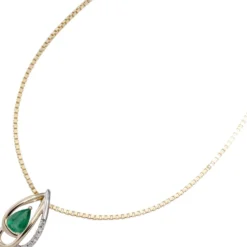 Anhänger 8,3x15,2mm mit 6 Diamanten 0.03Ct grüner Smaragd Tropfenform 585 Gold
