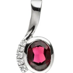 Anhänger 9,8x19,3mm mit Granat rot oval & Zirkonia weiß 925 Silber Halsschmuck