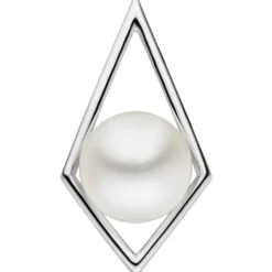 Anhänger 13,3x25mm mit Süßwasser-Perle im Rhombus 585 Gold Weißgold schlicht