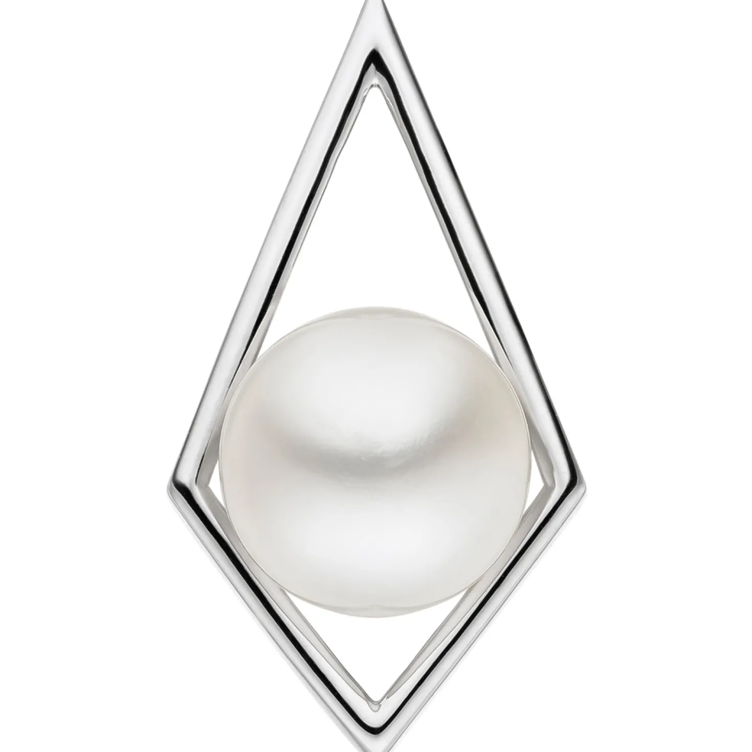 Anhänger 13,3x25mm mit Süßwasser-Perle im Rhombus 585 Gold Weißgold schlicht