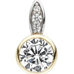 Anhänger 7,9x14,8mm mit weißen Zirkonia rund solitär 375 Gold Gelbgold bicolor
