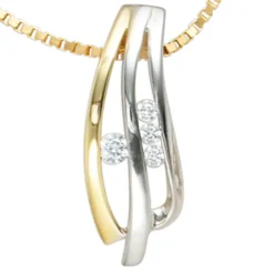 Anhänger 7,6x19,9mm mit 4 Zirkonia 925 Silber teilvergoldet rhodiniert Damen