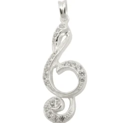 Anhänger 28x11mm Notenschlüssel mit weißen Zirkonia 925 Silber Halsschmuck