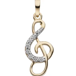 Anhänger 8,2x18,6mm Notenschlüssel Musik aus 333 Gold Gelbgold mit 8 Zirkonia