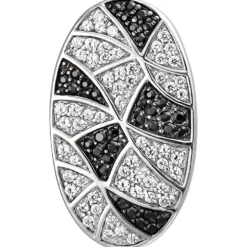Anhänger 16x27,4mm oval aus 925 Silber mit 95 Zirkonia schwarz & weiß