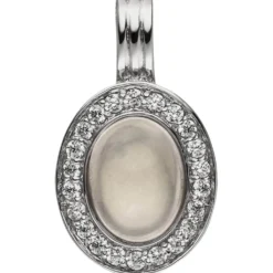 Anhänger 10,3x18mm oval Rosenquarz & 22 Zirkonia rundum 925 Silber rhodiniert