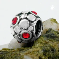 Anhänger 10x8mm Perle-bead Kugel mit Glas Kristall rot 925 Silber Damen