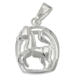 Anhänger 16x12mm Pferd Pferdchen im Hufeisen 925 Sterlingsilber für Kinder