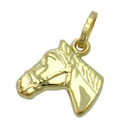 Anhänger 12x12mm Pferd Pferdekopf aus 375 Gold Gelbgold glänzend Goldpferd Damen