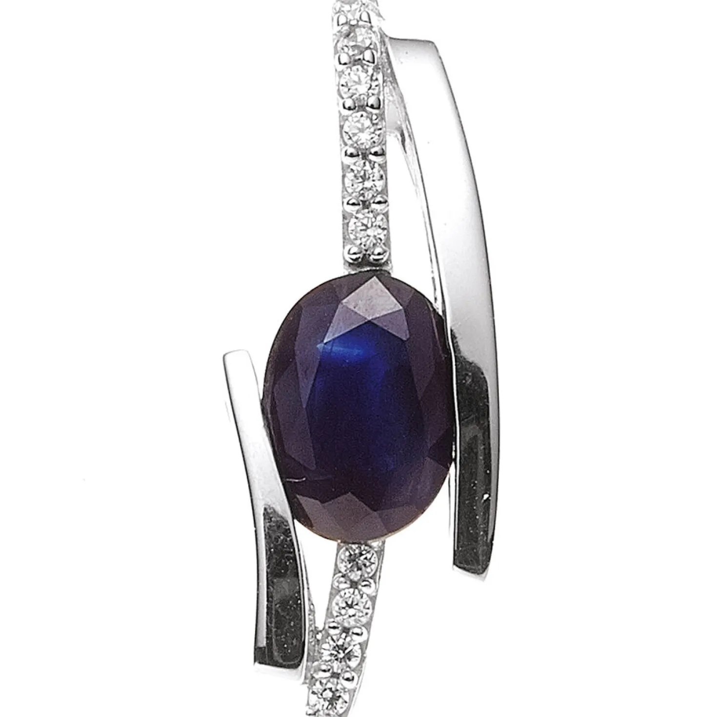 Anhänger 6,9x18,9mm Saphir Solitär 585 Weißgold Diamant 0.05Ct Brillanten