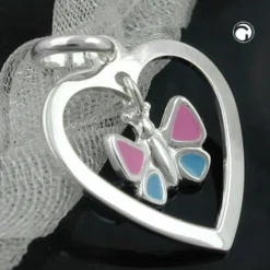 Anhänger 17x15mm Schmetterling im Herz durchbrochen 925 Silber für Kinder
