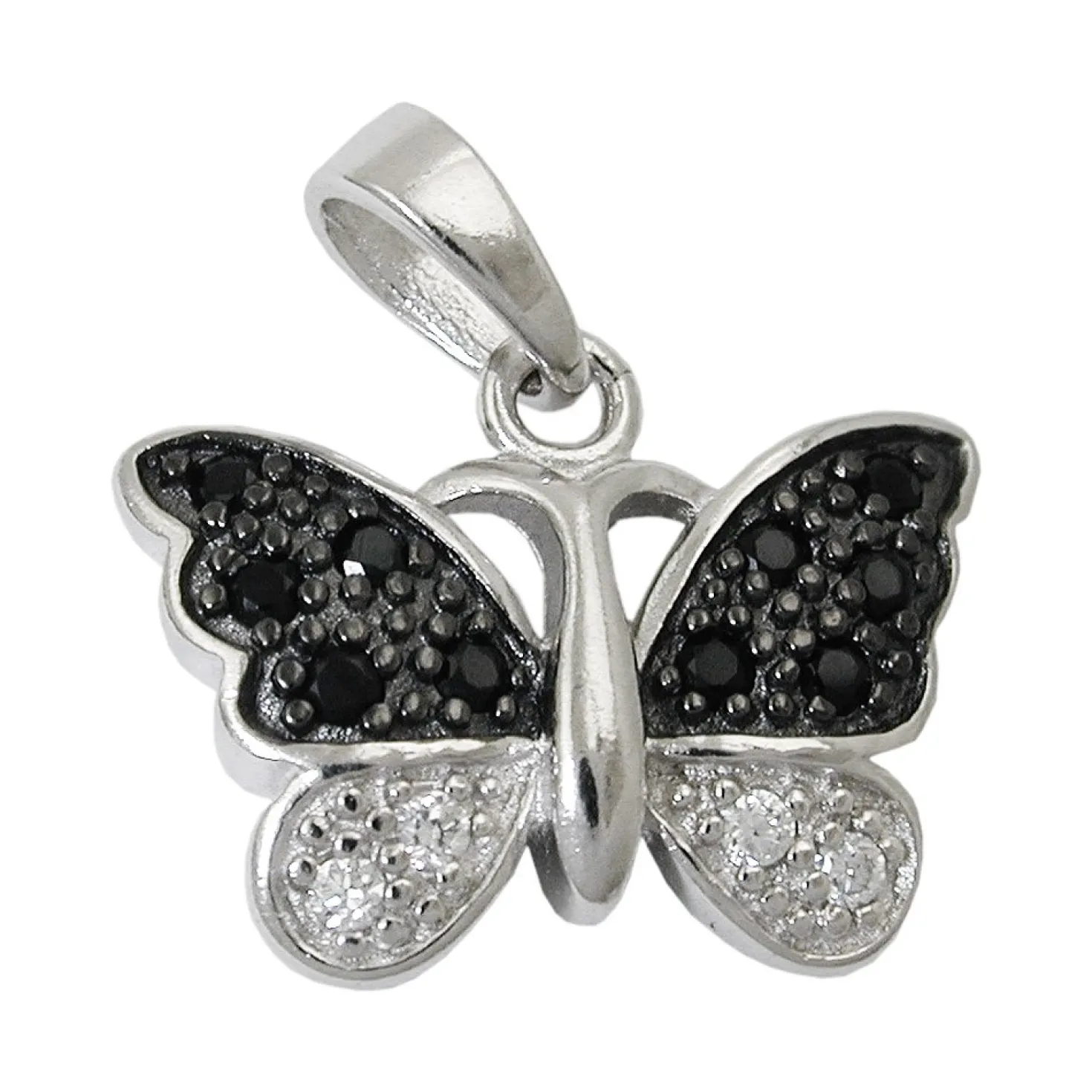 Anhänger 11x15mm Schmetterling mit schwarz weißen Zirkonia 925 Silber