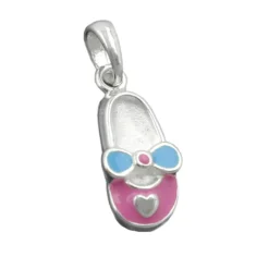 Anhänger 12x6mm Schuh Pantoffel aus 925 Sterling Silber rosa-hellblau Kinder
