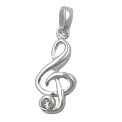Anhänger 17x8mm Silberanhänger Notenschlüssel Zirkonia 925 Silber Damen