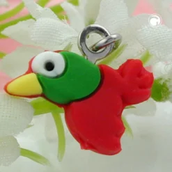 Anhänger 12x14mm Silberanhänger Vogel grün rot gelb 925 Silber für Kinder