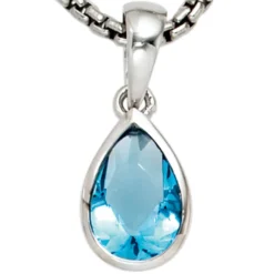 Anhänger 7,3x12,7mm 925 Silber Zirkonia hellblau blau tropfenförmig rhodiniert