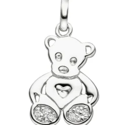 Anhänger 11,7x17,7mm sitzender Teddy Teddybär Bärchen weiße Zirkonia 925 Silber