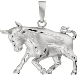 Anhänger 38,7x27,6mm Sternzeichen Stier aus 925 Silber rhodiniert teilmattiert