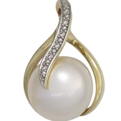 Anhänger 12,9x20mm Süßwasser Zuchtperle & Diamanten 0.025Ct W/SI 585 Gelbgold