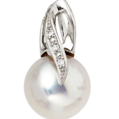 Anhänger 10,2x18mm Süßwasser Zuchtperle & 3 Diamanten 0.01Ct W/SI 585 Weißgold