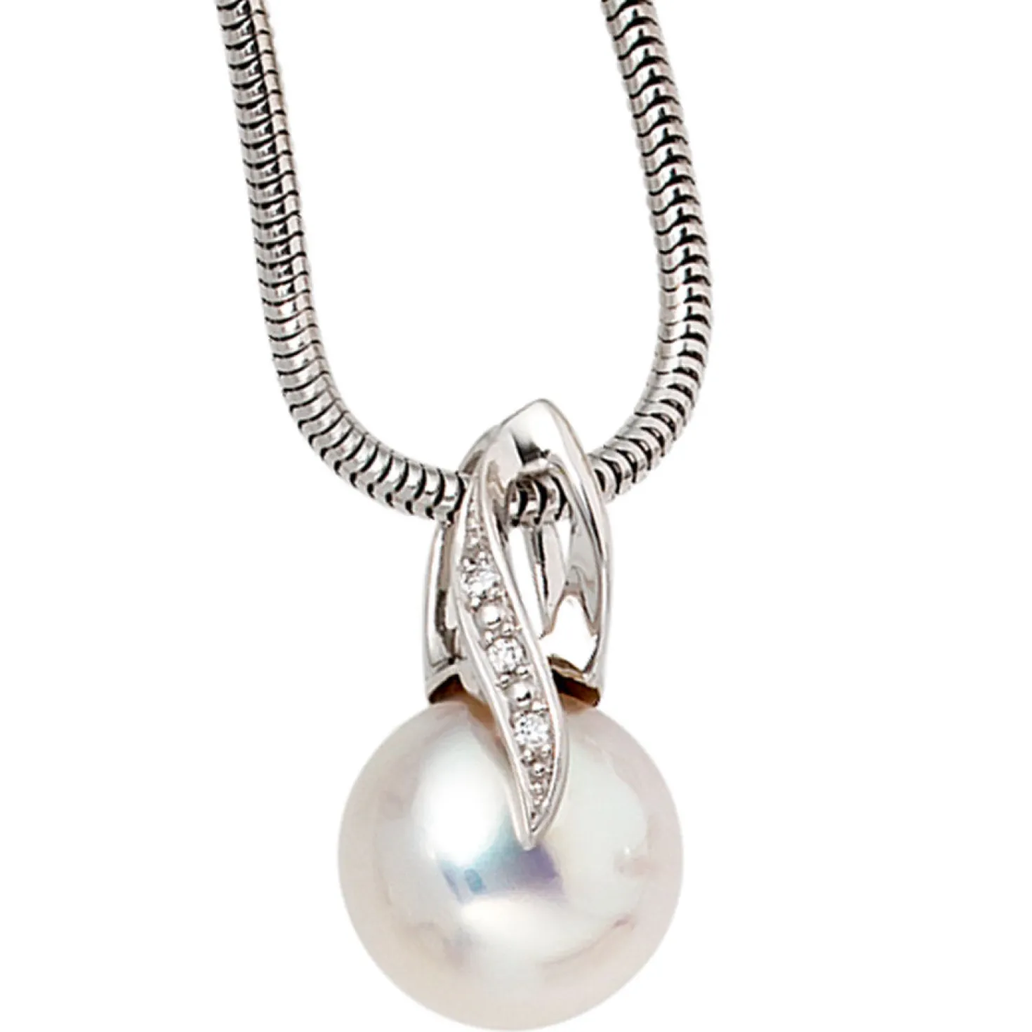 Anhänger 10,2x18mm Süßwasser Zuchtperle & 3 Diamanten 0.01Ct W/SI 585 Weißgold