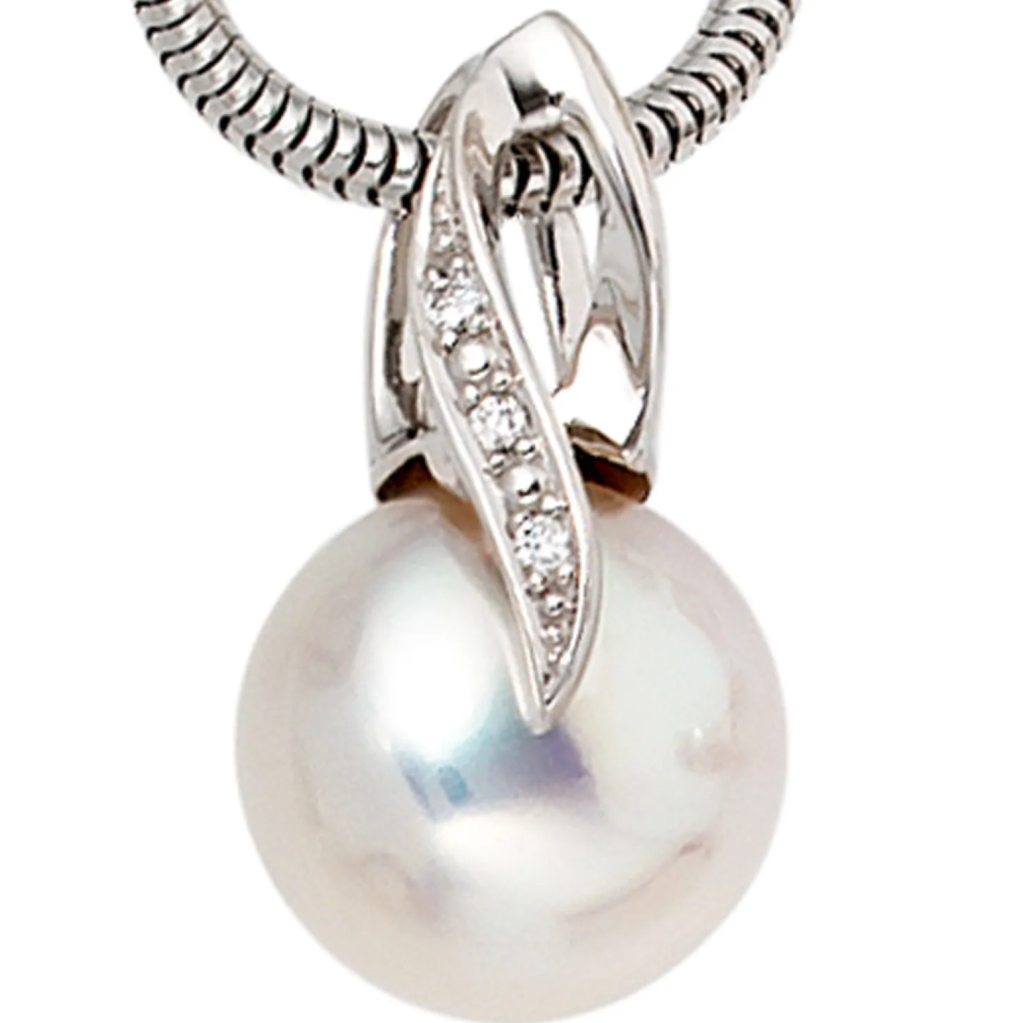 Anhänger 10,2x18mm Süßwasser Zuchtperle & 3 Diamanten 0.01Ct W/SI 585 Weißgold
