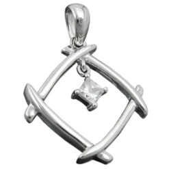 Anhänger 21x21mm Viereck durchbrochen Zirkonia weiß 925 Silber Damen