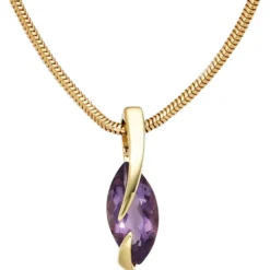 Anhänger 6x19,3mm violett Amethyst 585 Gold Gelbgold spitzoval Halsschmuck Damen
