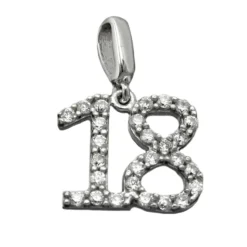 Anhänger 10x11mm Zahl Nummer 18 Achtzehn mit Zirkonia weiß 925 Echt Silber Damen