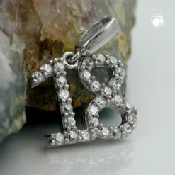 Anhänger 10x11mm Zahl Nummer 18 Achtzehn mit Zirkonia weiß 925 Echt Silber Damen