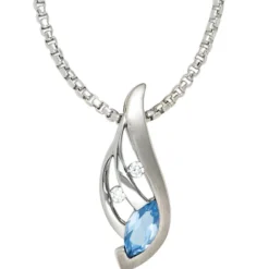 Anhänger 9,1x23,8mm Zirkonia blau & weiß 925 Silber rhodiniert Halsschmuck Damen
