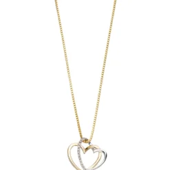 Anhänger 18,1x16,4mm zwei Herzen Doppelherz mit 14 Diamanten 0.06Ct 585 Gelbgold