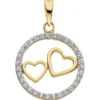 Anhänger Zwei Herzen im Kreis aus 333 Gold Gelbgold bicolor 31 Zirkonia Ø 15mm