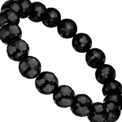 Armband Armkette Armschmuck Onyx schwarz facettiert endlos auf Gummi Unisex
