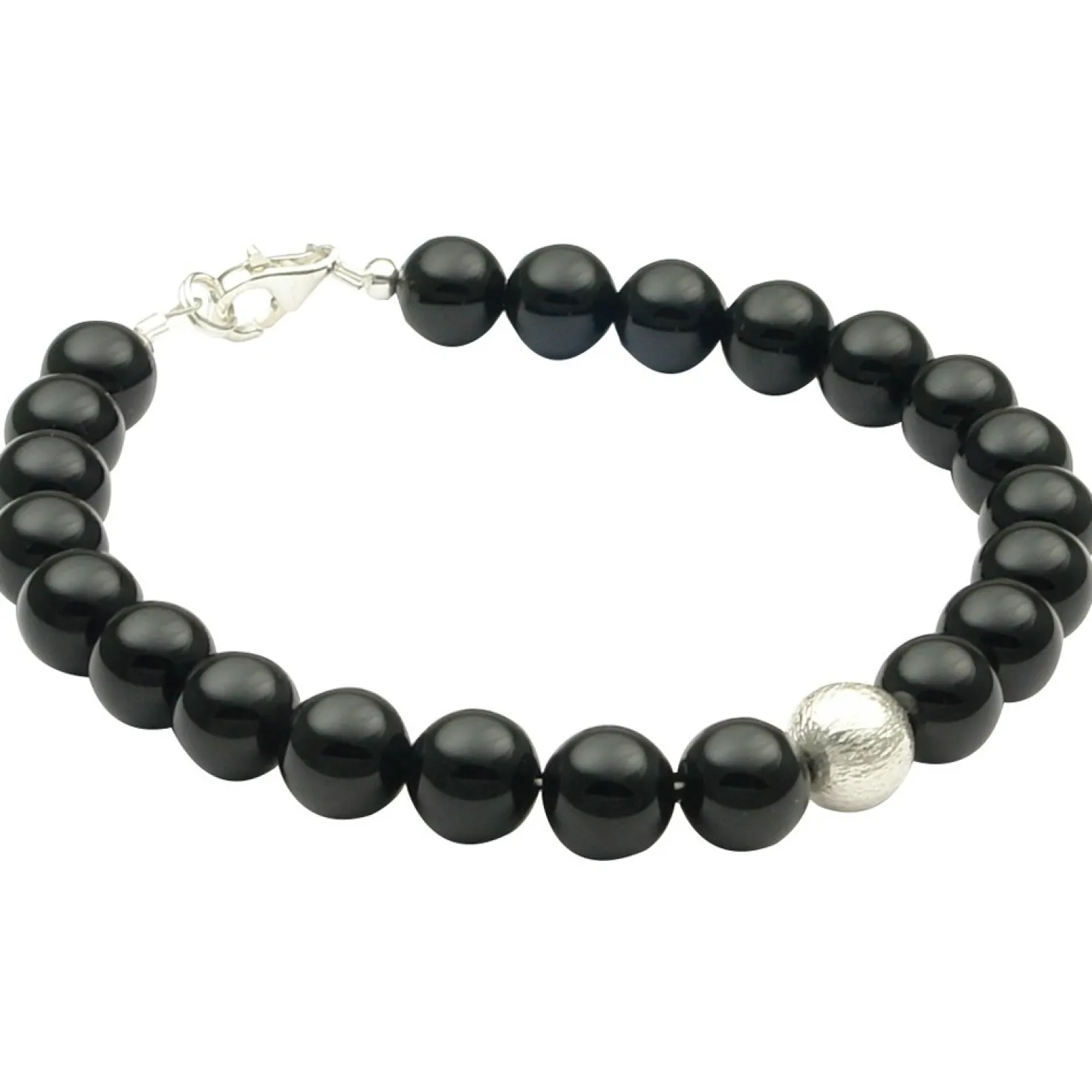 Armband Armkette Armschmuck aus echtem Onyx schwarz & 925 Silber Kugel Damen