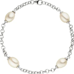 Armband Armkette Armschmuck Süßwasser Perlen 925 Silber Damen, 19cm