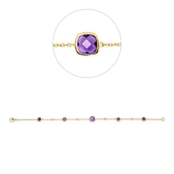 Armband aus 750 Gelbgold 5 Amethyste 1,85ct lila 4 Brillanten 0,06ct TW-SI L:19cm