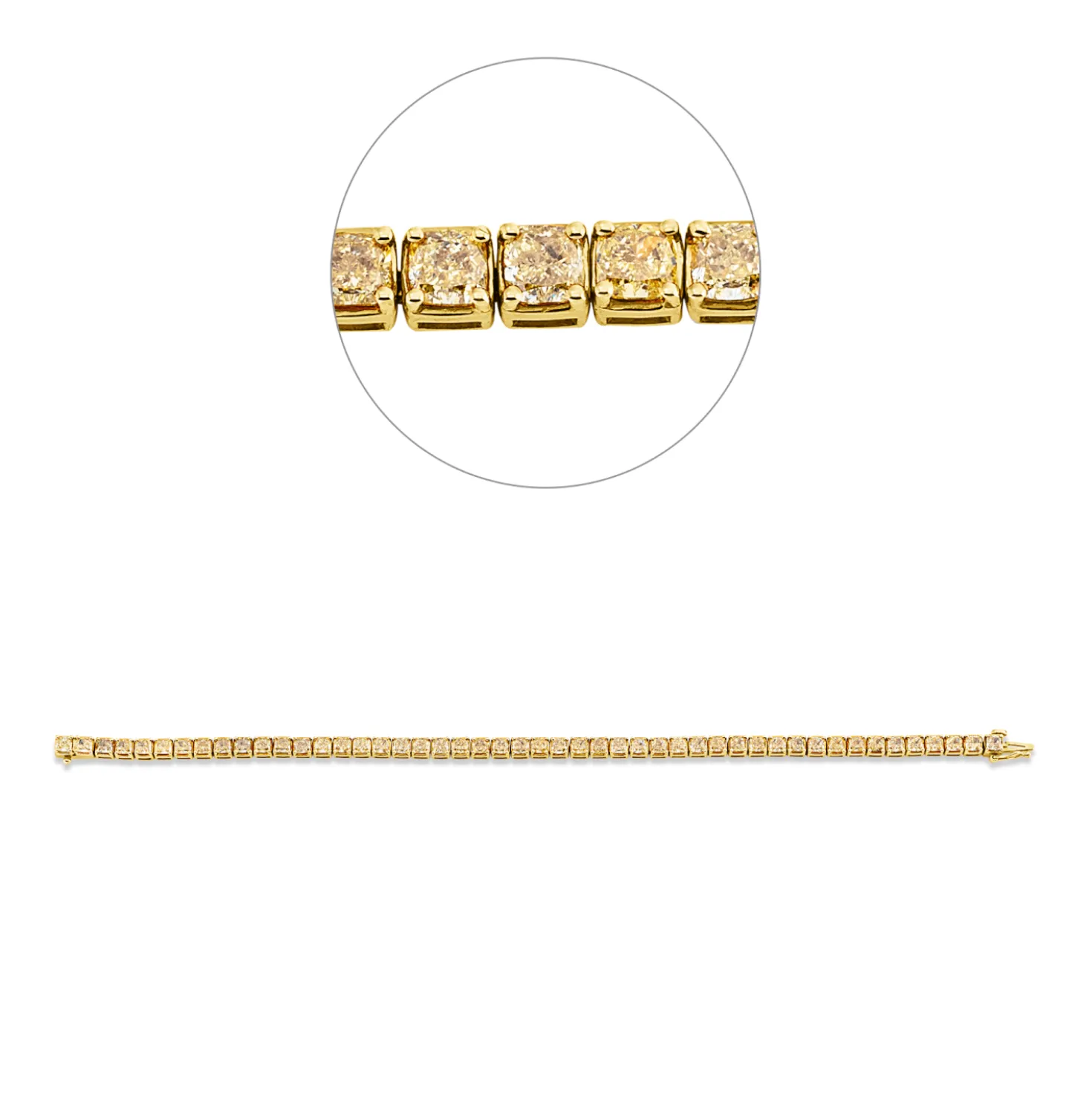 Armband aus 750 Gelbgold 48 Diamanten Kissen-Schliff 9,2ct gelb B:3,7mm L:17,8cm