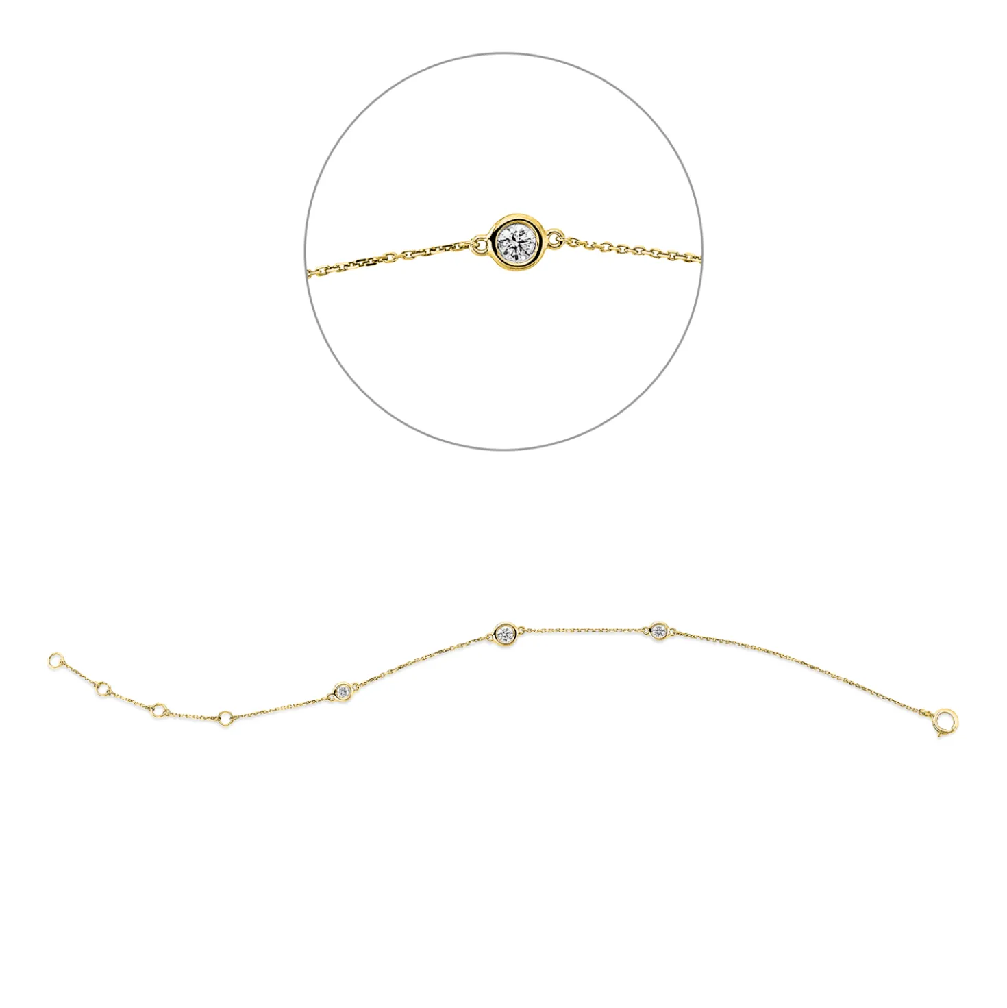 Armband aus 750 Gold Gelbgold 3 Brillanten 0,21ct TW-SI B:4mm L:18cm Zarge