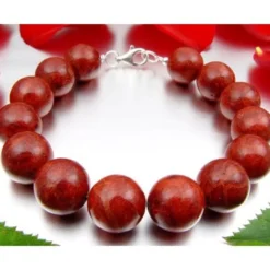 Armband aus Koralle Schaumkoralle Kugel 12mm & 925 Silber rot-braun glatt
