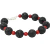 Armband aus Lava & Koralle schwarz-rot 925 Silber 21cm Armkette Kugelarmband
