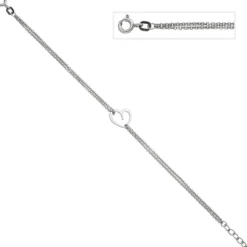 Armband aus 925 Silber mit Herz 19cm 2-reihig Armkette Armschmuck für Damen