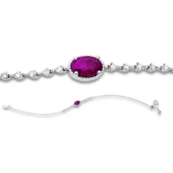 Armband aus 750 Weißgold Rubin 0,6ct rot 10 Brillanten 0,1ct TW-PI L:17,8cm