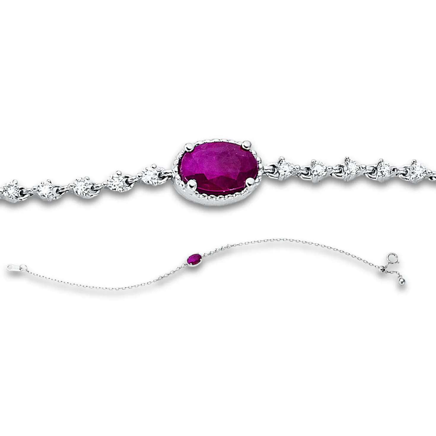 Armband aus 750 Weißgold Rubin 0,6ct rot 10 Brillanten 0,1ct TW-PI L:17,8cm