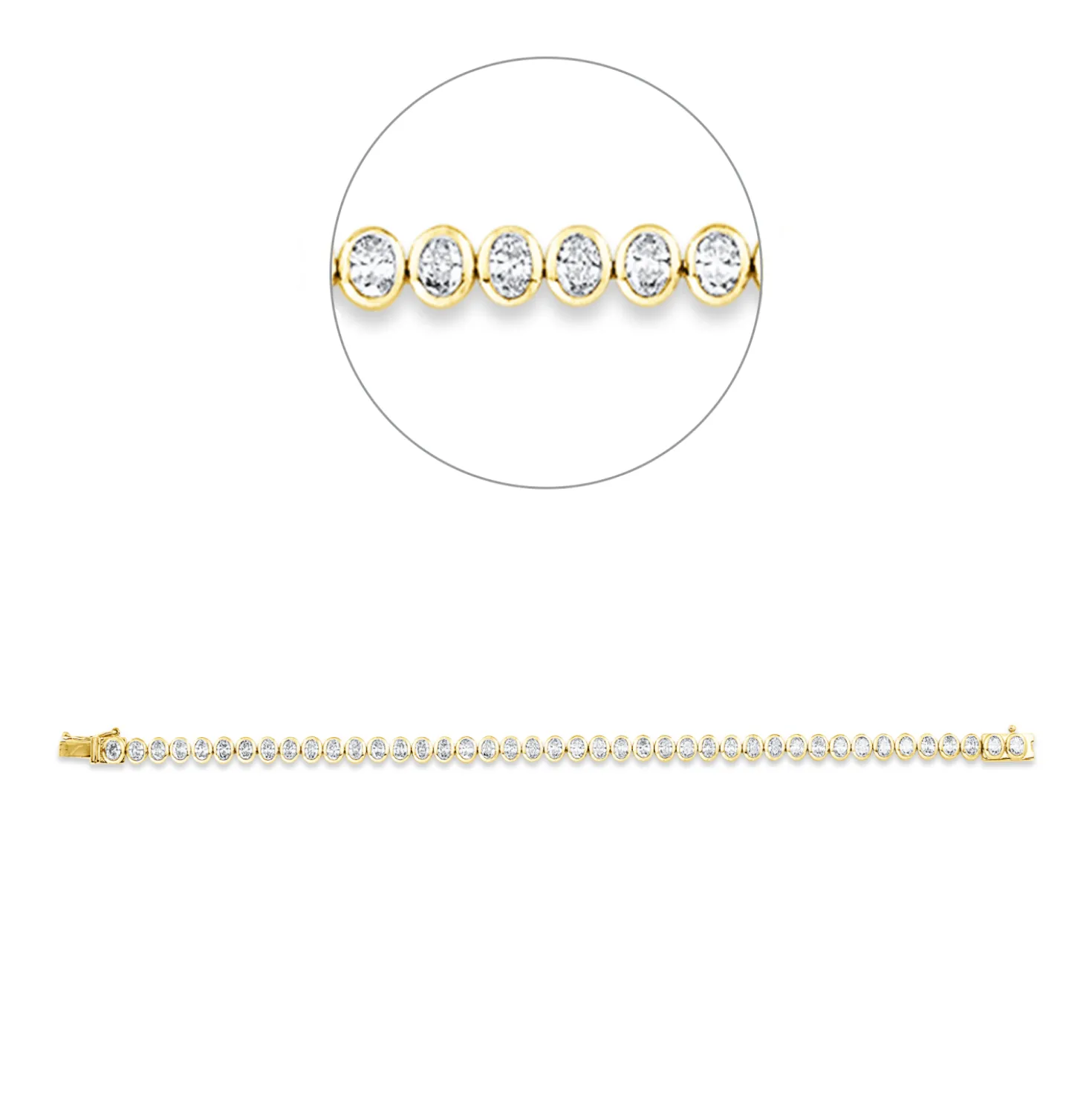Armband 750 Gold gelb/weiß 42 Diamanten Oval-Schliff 4,47ct TW-SI B:5,2mm L:18cm
