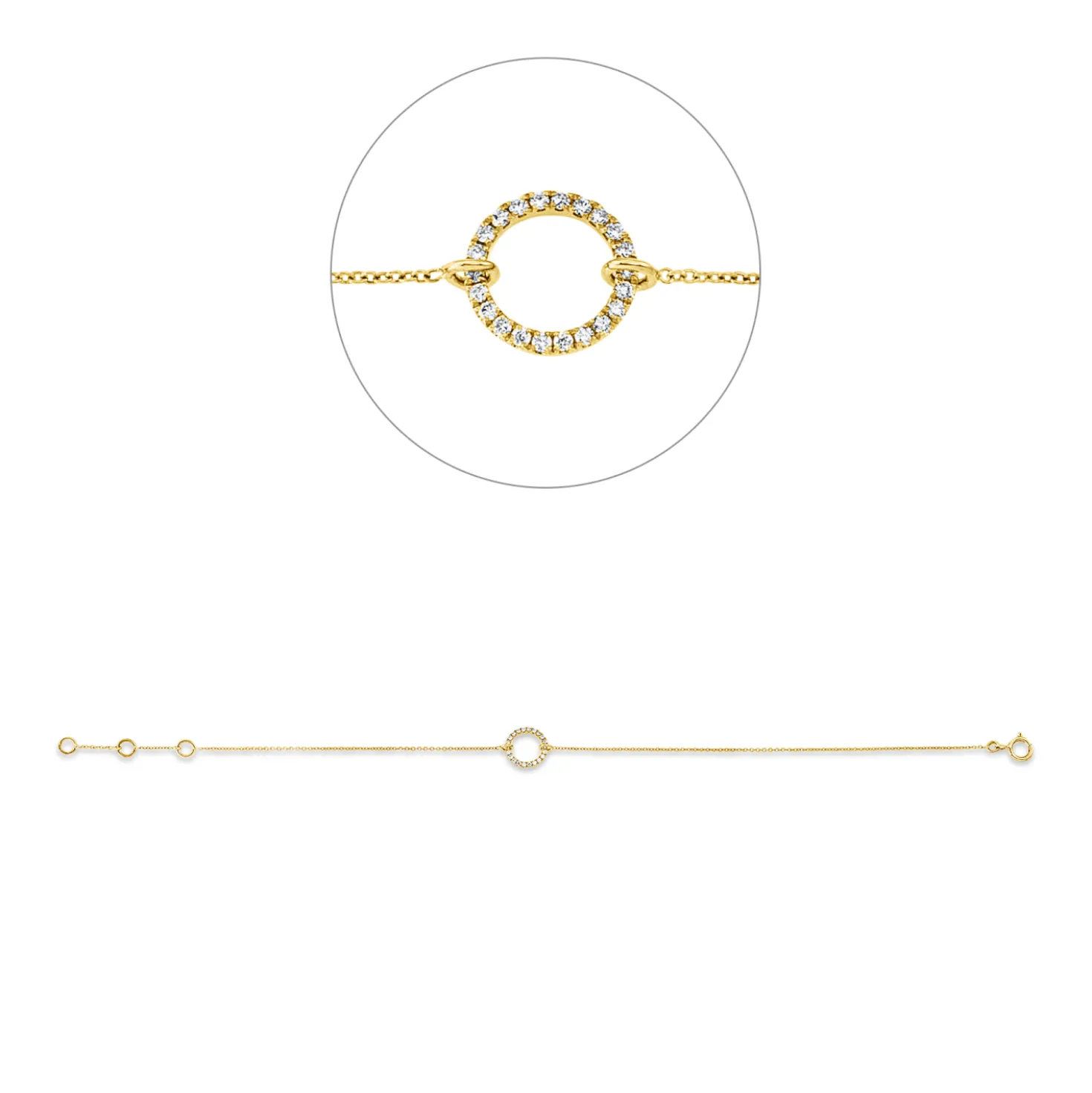 Armband Kreis aus 750 Gold Gelbgold 22 Brillanten 0,07ct TW-SI L:18cm