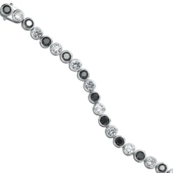 Armband mit Zirkonia schwarz weiß, 925 Silber rhodiniert, 19 cm